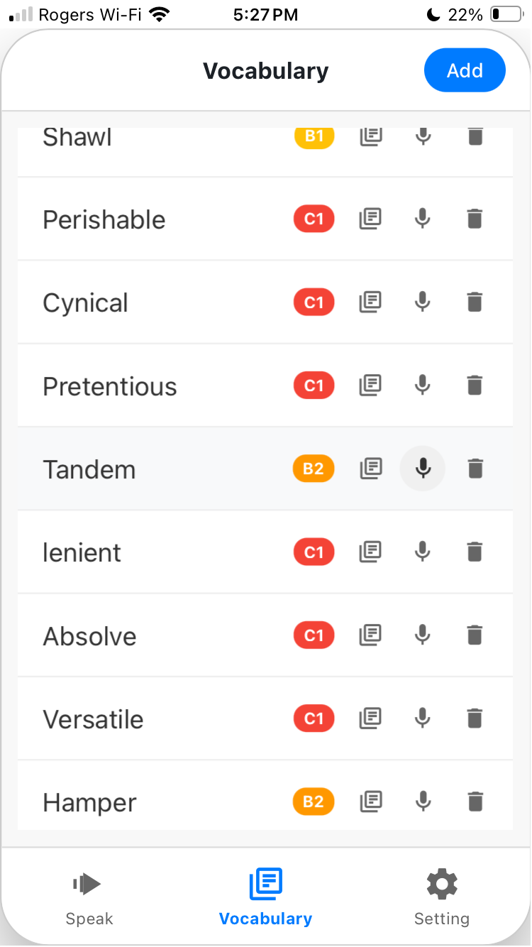 5sentence.com Vocabulary Management